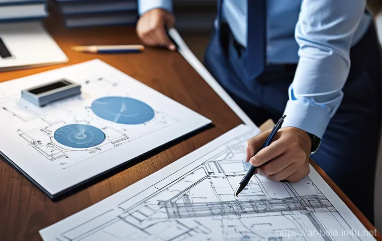 건축전기설비기사 실기 시험 대비 도면 읽기 - **Prompt 1: Deciphering the Blueprint's Secrets**
"A young, focused architectural electrical eng...