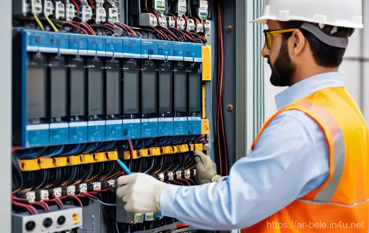 건축전기설비기사 실무에서 주로 쓰이는 장비 - Prompt 1: Electrical Engineer with Multimeter at a Modern Construction Site**