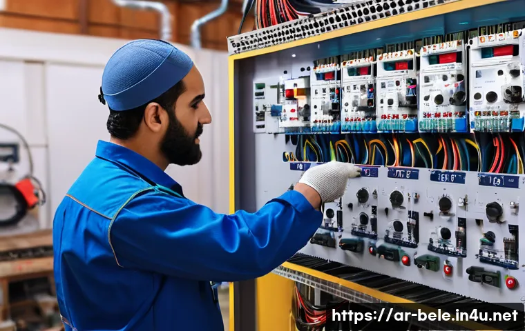 건축전기설비기사 전문성 개발 방법 - A skilled Middle Eastern electrician wearing a traditional long-sleeve work shirt and protective glo...