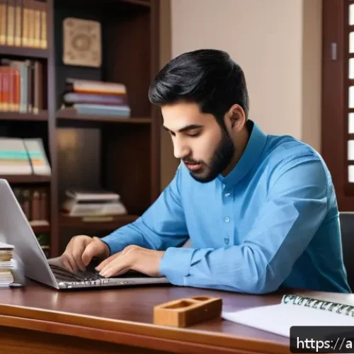 Home 33 건축전기설비기사 시험 응시료 비용 - A professional Arab man in his late 20s studying electrical engineering exam materials at a modern d...